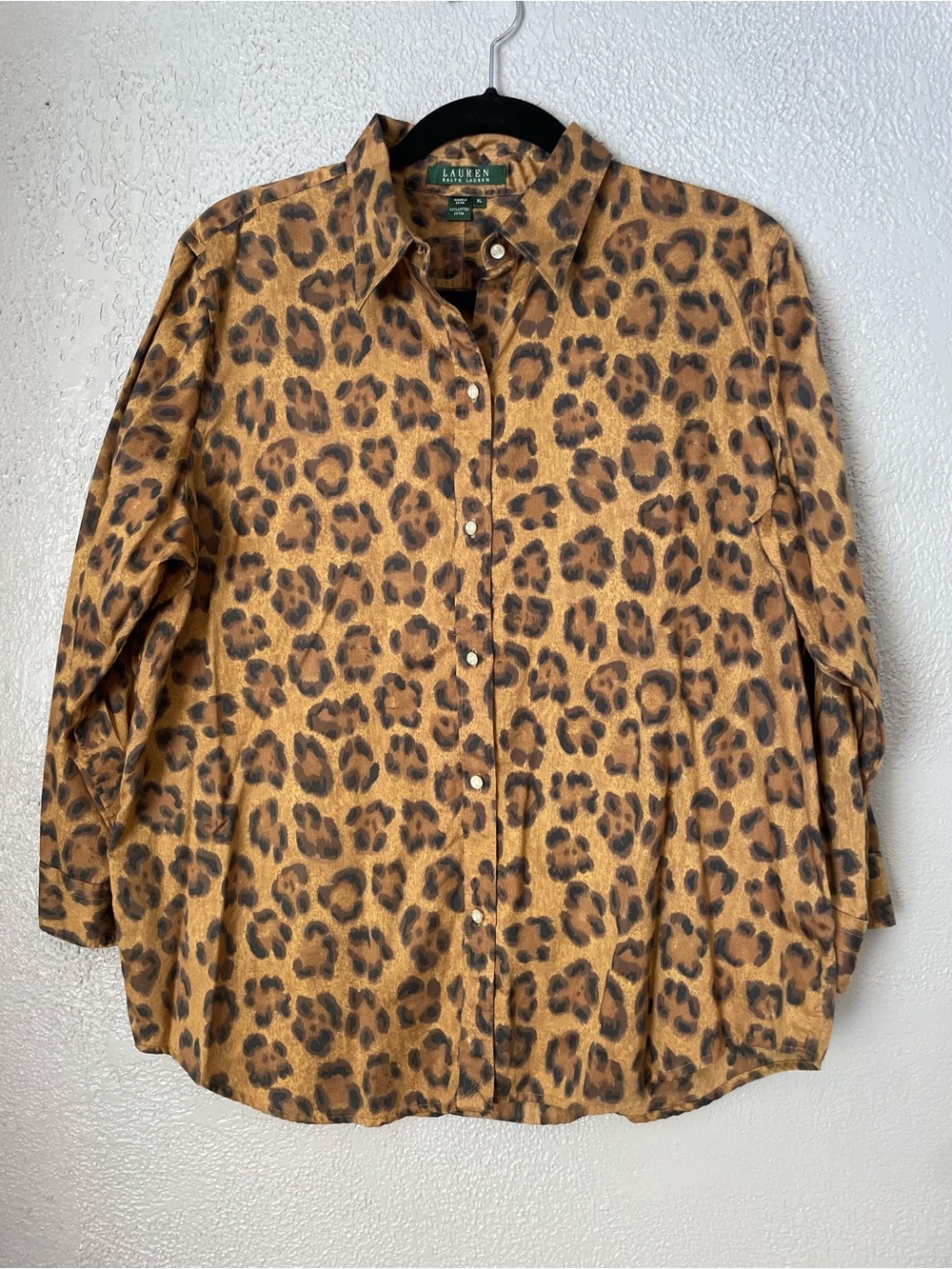 Lauren Ralph Lauren Tan and Brown Leopard Print Button-Down Shirt